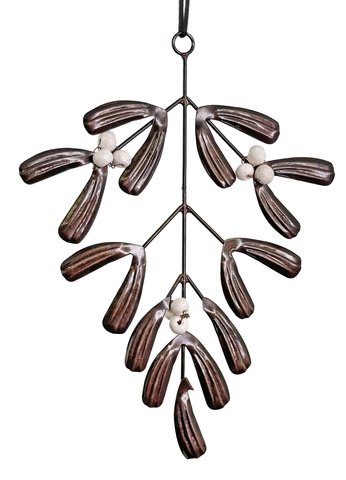 shishi Metal mistletoe with wooden berries brown white 18cm