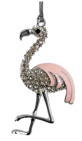 shishi Metal rhinestone flamingo ornament silver pink 7 5cm
