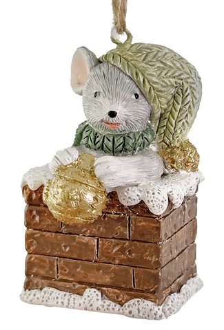 shishi Mouse in a box ornament white brown green 5 5cm