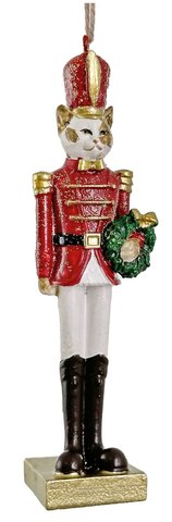 shishi Nutcracker cat ornament red white green 10cm