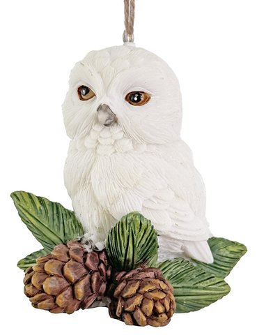 shishi Owl on a branch ornament white green brown 6 5cm