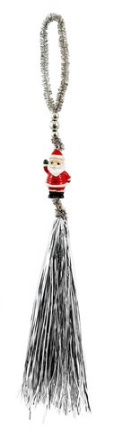 shishi Santa ornament with silver tinsel and tassel 35cm