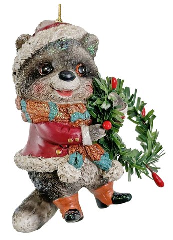 shishi Badger ornament with wreath 9cm