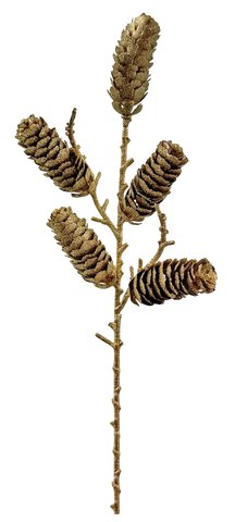 shishi Branch with fir cones gold 33cm