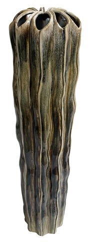 shishi Ceramic cylinder with pouches brown d21;