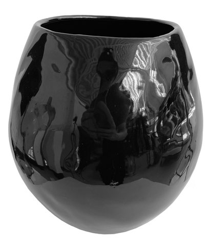 shishi Ceramic organic pot shiny black d21;h23c