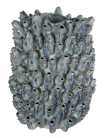 shishi Ceramic pot with fishes lt blue d34;h46cm