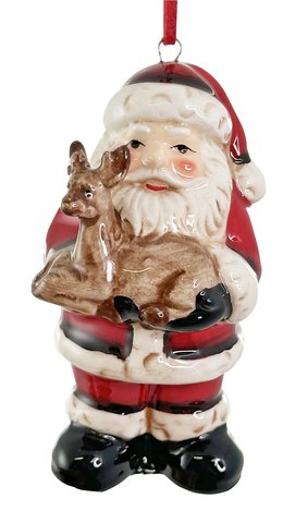 shishi Ceramic Santa ornament with deer 9cm