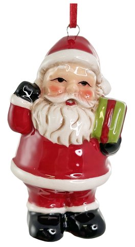 shishi Ceramic Santa ornament with gift 8cm