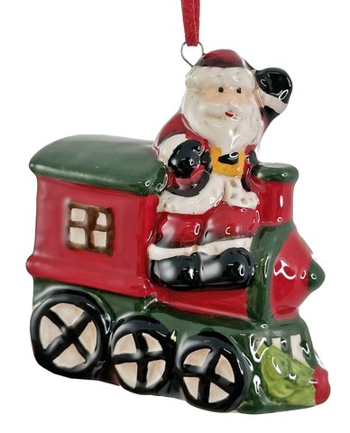 shishi Ceramic train ornament with Santa 8cm