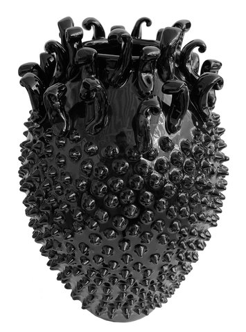 shishi Ceramic vase studded shiny black d20 5;h