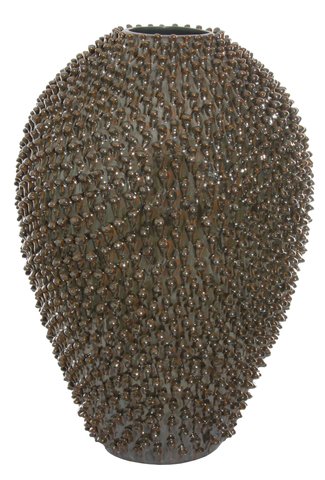 shishi Ceramic vase with fronds shiny brown gre