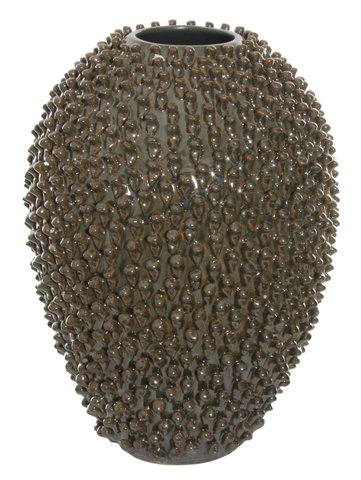 shishi Ceramic vase with fronds shiny brown gre