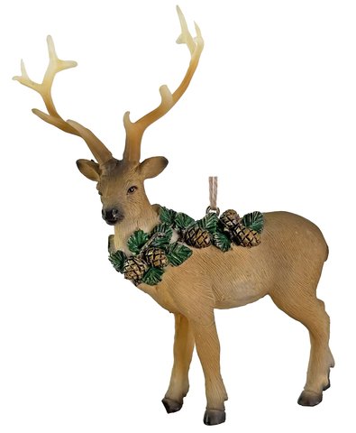 shishi Deer ornament with wreath brown green 15cm