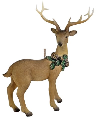 shishi Deer ornament with wreath brown green 23cm