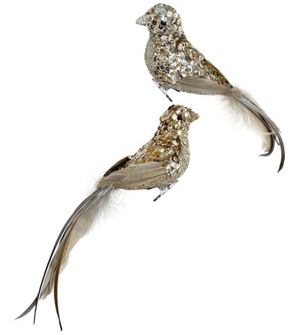 shishi Feather bird glass glitter sequin silver