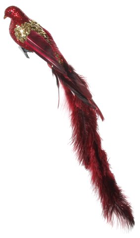 shishi Feather bird red glitter gold sequin wit
