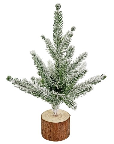 shishi Fir tree with snow wooden base 26cm