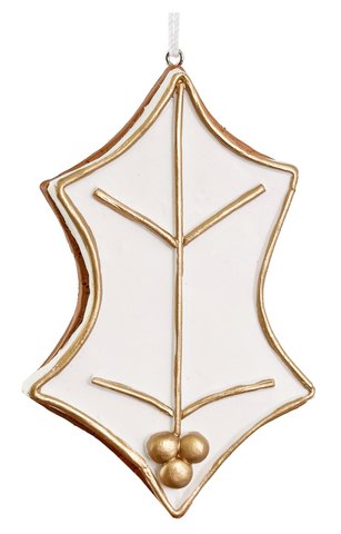 shishi Gingerbread holly ornament white gold 10cm