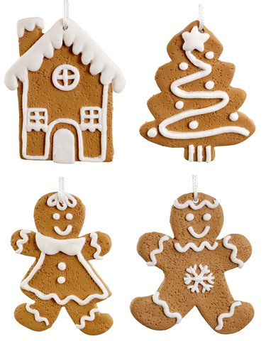 shishi Gingerbread ornament set4 white brown 6cm