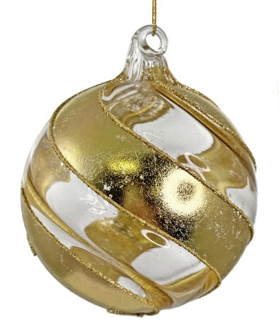 shishi Glass ball clear gold diagonal lines 9cm