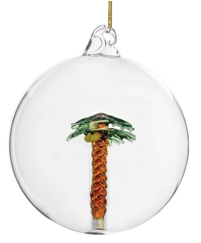 shishi Glass ball clear w/palm tree inside 10cm