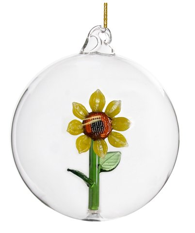shishi Glass ball clear w/sunflower inside 10cm