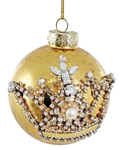 shishi Glass ball gilded with jewel crown 8cm