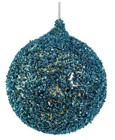 shishi Glass ball gold w/blue glass glitter 8cm