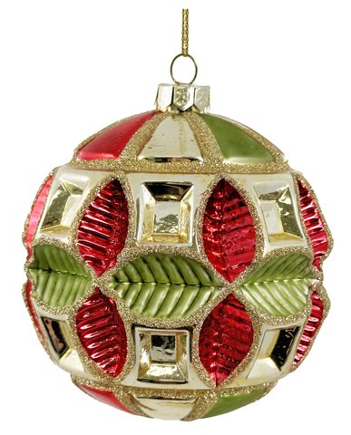 shishi Glass ball leaf pattern gold red green 10cm