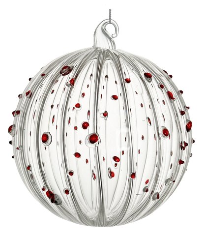 shishi Glass ball lined clear w/red dots 12cm