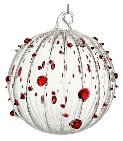 shishi Glass ball lined clear w/red dots 8cm