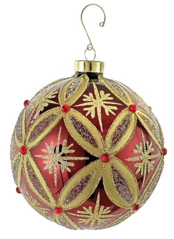 shishi Glass ball shiny burgundy gold deco 12cm