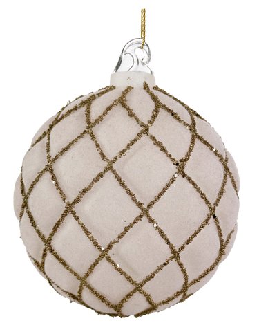 shishi Glass ball velvet lt pink w/gold beads 8cm