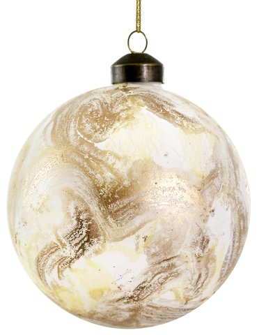 Shishi Glass Ball White Gold Cream Marbled 10cm