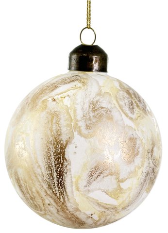 shishi Glass ball white gold cream marbled 8cm