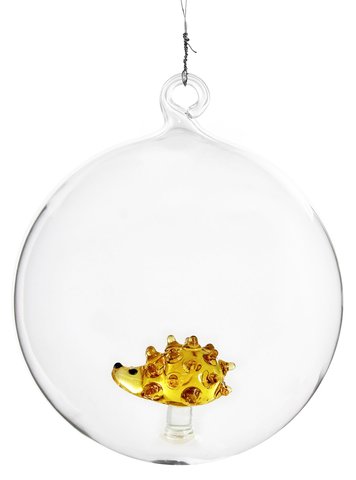 shishi Glass ball with brown hedgehog inside 10cm