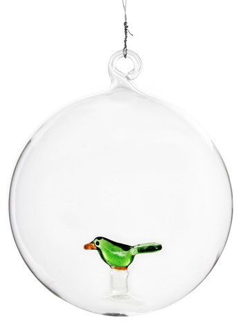 shishi Glass ball with green bird inside 10cm