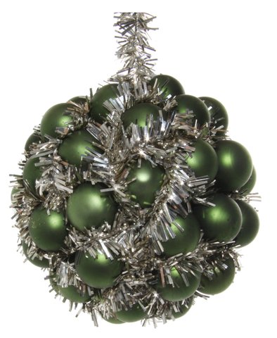 Shishi Glass Bead Ball Green With Silver Tinsel
