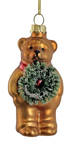 shishi Glass bear ornament with wreath 9cm
