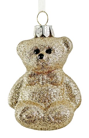 shishi Glass bear w/full champagne glitter H8cm