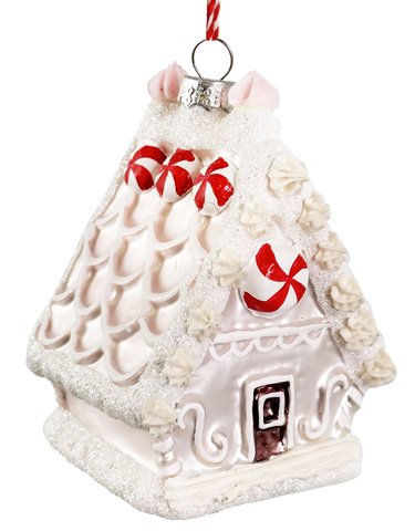 shishi Glass candy house ornament white mat 11cm