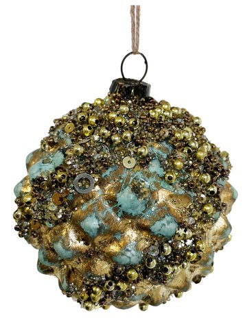shishi Glass cone ball aged green gold leaf and
