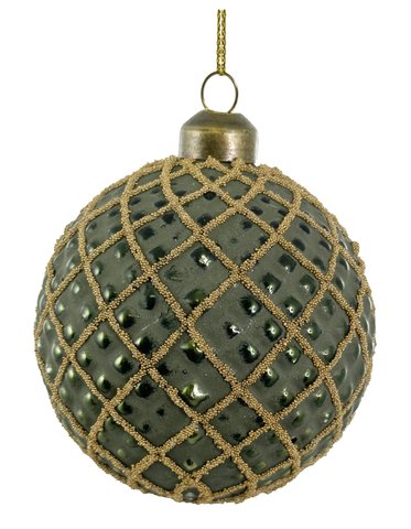 shishi Glass cone ball mat green gold beaded 8cm