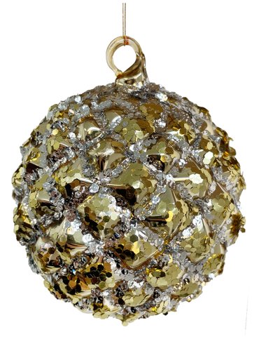 shishi Glass cone ball shiny gold w/silver & go