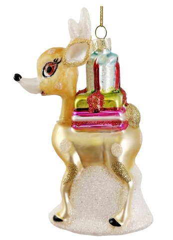 shishi Glass deer with gifts 14cm