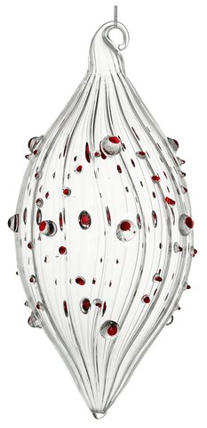shishi Glass drop lined clear w/red dots 16cm