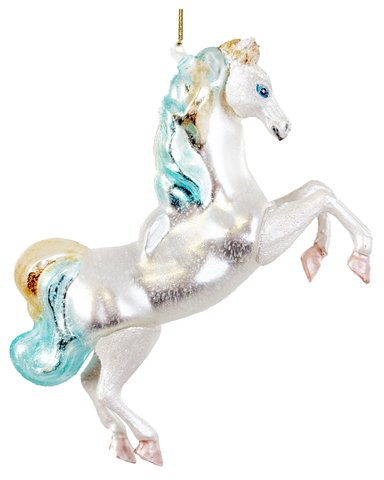 shishi Glass horse white blue gold 13cm