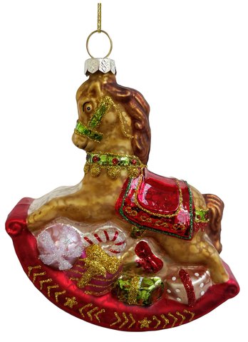 shishi Glass rocking horse ornament red 11cm