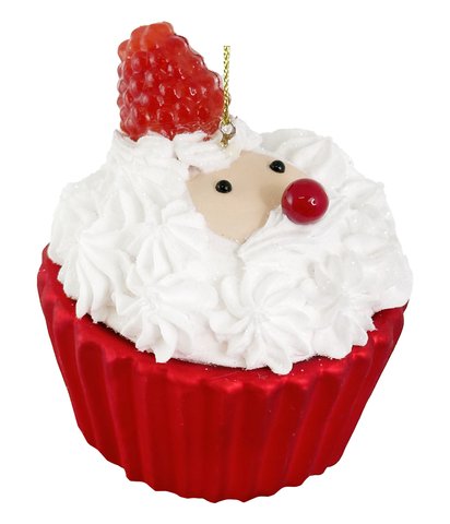 shishi Glass Santa cupcake ornament white red 8cm